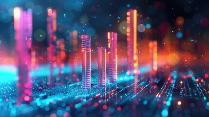 Poster - Abstract 3D bar graph with glowing segments, symbolizing business data visualization.