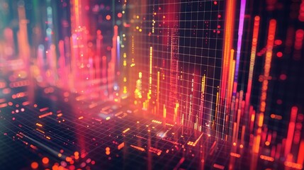 Poster - Abstract 3D financial graphs with holographic effects, illustrating stock market trends.