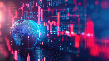 Poster - Abstract 3D globe with financial data overlays, highlighting global market trends.