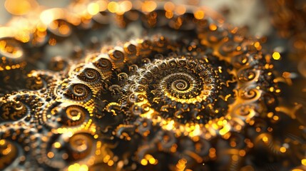 Poster - Abstract 3D golden fractal designs, symbolizing complexity and beauty.