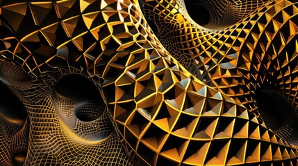 Fototapete - Abstract 3D golden geometric patterns with intricate designs, highlighting refinement.