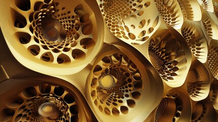 Fototapete - Abstract 3D golden geometric patterns with intricate designs, highlighting refinement.