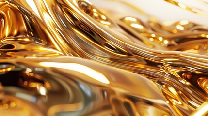 Fototapete - Abstract 3D golden liquid patterns with reflective surfaces, creating a sense of richness