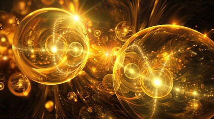 Wall Mural - abstract 3d golden orbs with glowing centers, symbolizing energy and wealth.