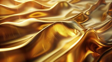 Fototapete - Abstract 3D golden wave patterns with light effects, creating a sense of opulence.