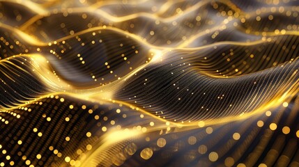 Wall Mural - Abstract 3D golden wave patterns with sparkling effects, creating a sense of opulence.