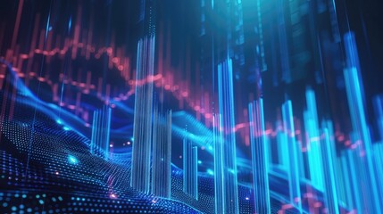 Poster - Futuristic 3D chart with rising lines, representing business growth and performance.