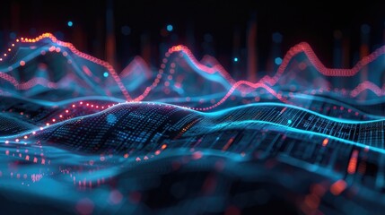 Poster - Futuristic 3D chart with rising lines, representing business growth and performance.