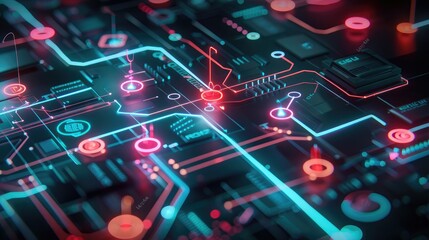 Poster - Futuristic 3D flowchart with arrows and nodes, highlighting business workflows.