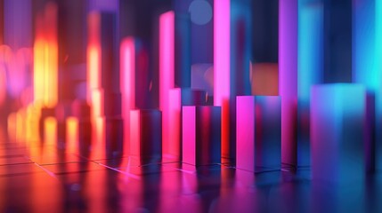 Poster - 3D bar charts with rising columns, symbolizing business performance and success.