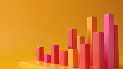 Poster - 3D bar charts with rising columns, symbolizing business performance and success.