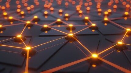 Poster - 3D business network map with glowing nodes, representing business connectivity.