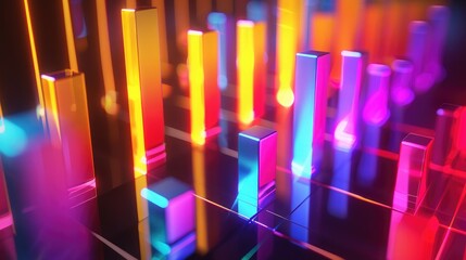 Poster - 3D financial bar charts with glowing segments, representing financial growth.