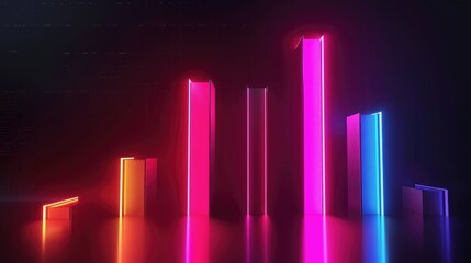 Poster - 3D financial bar charts with glowing segments, representing financial growth.