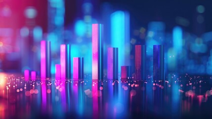 Poster - 3D financial bar charts with glowing segments, representing financial growth.