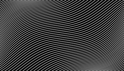 Poster - Diagonal wave lines black pattern, striped seamless texture with slanted lines, line background