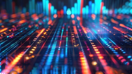 Poster - 3D financial matrix with glowing data points, highlighting investment strategies.