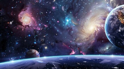 Wall Mural - an outer space background with a stunning view of distant galaxies, stars, and nebulae. the scene is