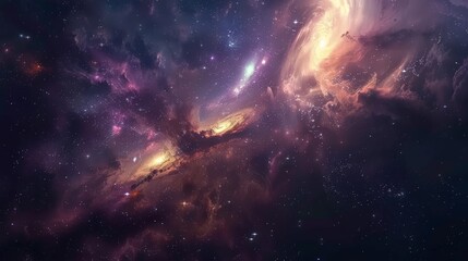 An outer space background with a stunning view of distant galaxies, stars, and nebulae. The scene is vast and awe-inspiring, highlighting the wonders and mysteries of the universe
