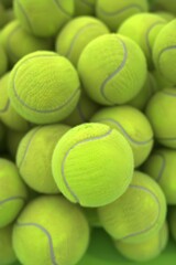 Pattern of new green tennis balls. Health and sport concept. Tennis tournament. United States Open Tennis Championships, US Open. Background for banner, poster, advertising. Top view, flat lay 