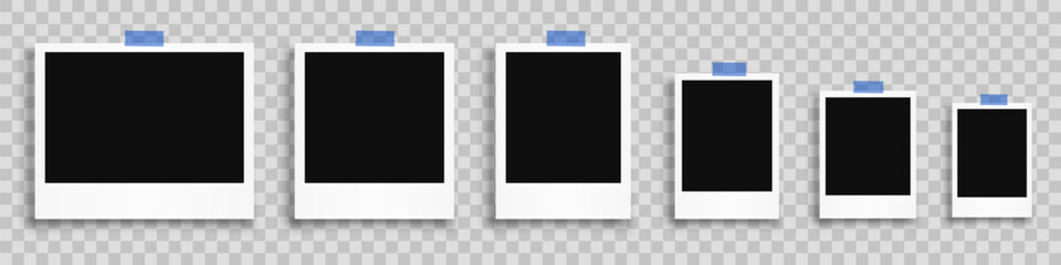 Fototapete - Empty photo frame, set realistic photo card frame mockup variants with shadows and tape