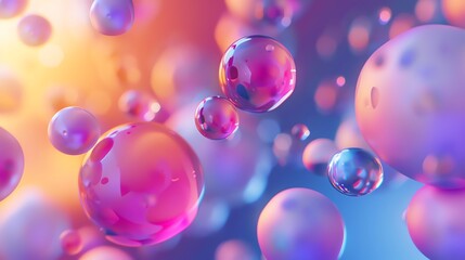 Wall Mural - abstract background of floating, iridescent bubbles against a colorful, blurred backdrop.