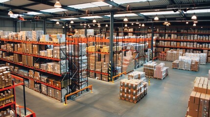 Poster - A well-organized warehouse with clearly labeled sections and pathways for easy navigation. The systematic arrangement and signage facilitate efficient operations and quick retrieval of items.