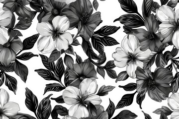 Poster - black and white floral pattern, floral pattern with delicate blossoms and leaves