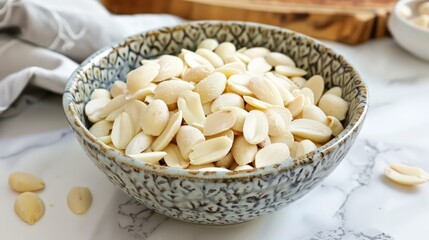 Canvas Print - Blanching almonds to easily remove their skins before chopping or slivering.