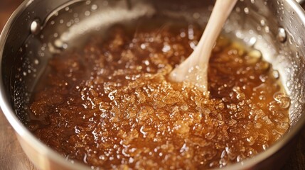 Canvas Print - Caramelizing sugar to make a rich, golden-brown sauce for desserts or savory dishes.