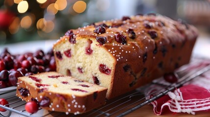 Wall Mural - Cranberry orange bread, a festive loaf perfect for Christmas morning breakfast.