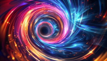 Poster - Colorful Swirling Lights Form a Vortex Into Black Space
