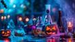 © peerawat - Depict a Halloween party with a spooky science lab, where guests can participate in fun and eerie experiments.
