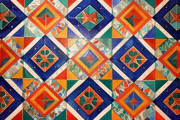 Aufkleber - tiled floor with pattern of squares, geometric pattern of repeating diamonds and triangles