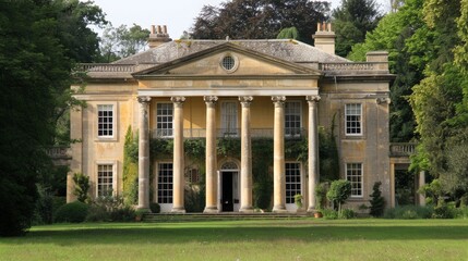 Canvas Print - Describe the architectural symmetry of a Palladian house in the UK.