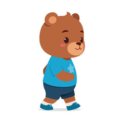 Poster - cute little bear walking and feeling happy