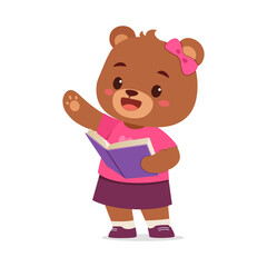 Poster - cute little bear read book and feeling happy