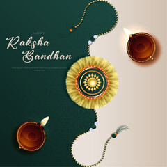 Wall Mural - Happy Raksha Bandhan Post and Greeting Card. Indian Culture Rakhi Celebration Background with Text and Rakhi Vector Illustration