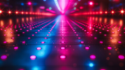 Poster - Shiny disco floor with colorful lights shining in the background, perfect for nightlife and dance events.