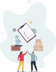 Wall Mural - Procurement work as supply chain and order processing.Occupation with task to control demand and communication with suppliers.flat design.illustration with people.