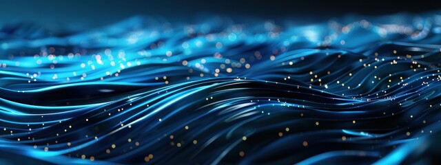 Poster - The image is a blue wave with a lot of sparkles. The sparkles give the impression of movement and energy, making the wave look dynamic and lively