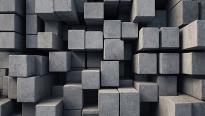 Rotated and shifted grey concrete cubes, textured block background for wallpaper