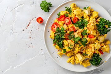 Scrambled tofu on a white plate