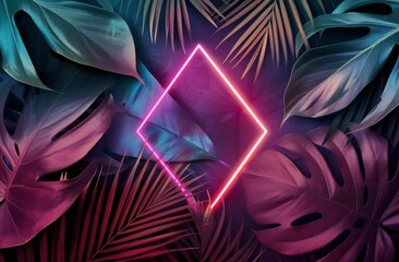 Wall Mural - Neon Diamond in Tropical Leaves