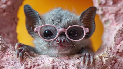 Wall Mural - Adorable Aye-aye Wearing Pink Glasses