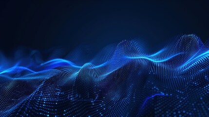 Poster - abstract blue digital sound waves on dark background