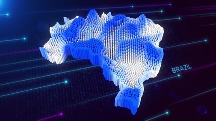 Wall Mural - digital motion 3d perspective dynamic rippling map of brazil in blue and white, set against dark fut