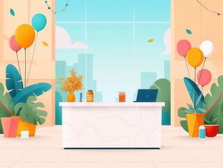 Labor Day celebration, mental health resources booth, flat design illustration