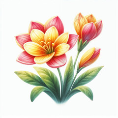 Wall Mural -  Cute cartoon flowers on white background. AI  