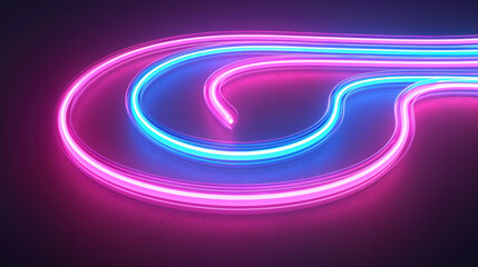 Poster - Vibrant neon light trails creating abstract shapes against a dark background, showcasing the dynamic blend of blue and pink glowing lines.